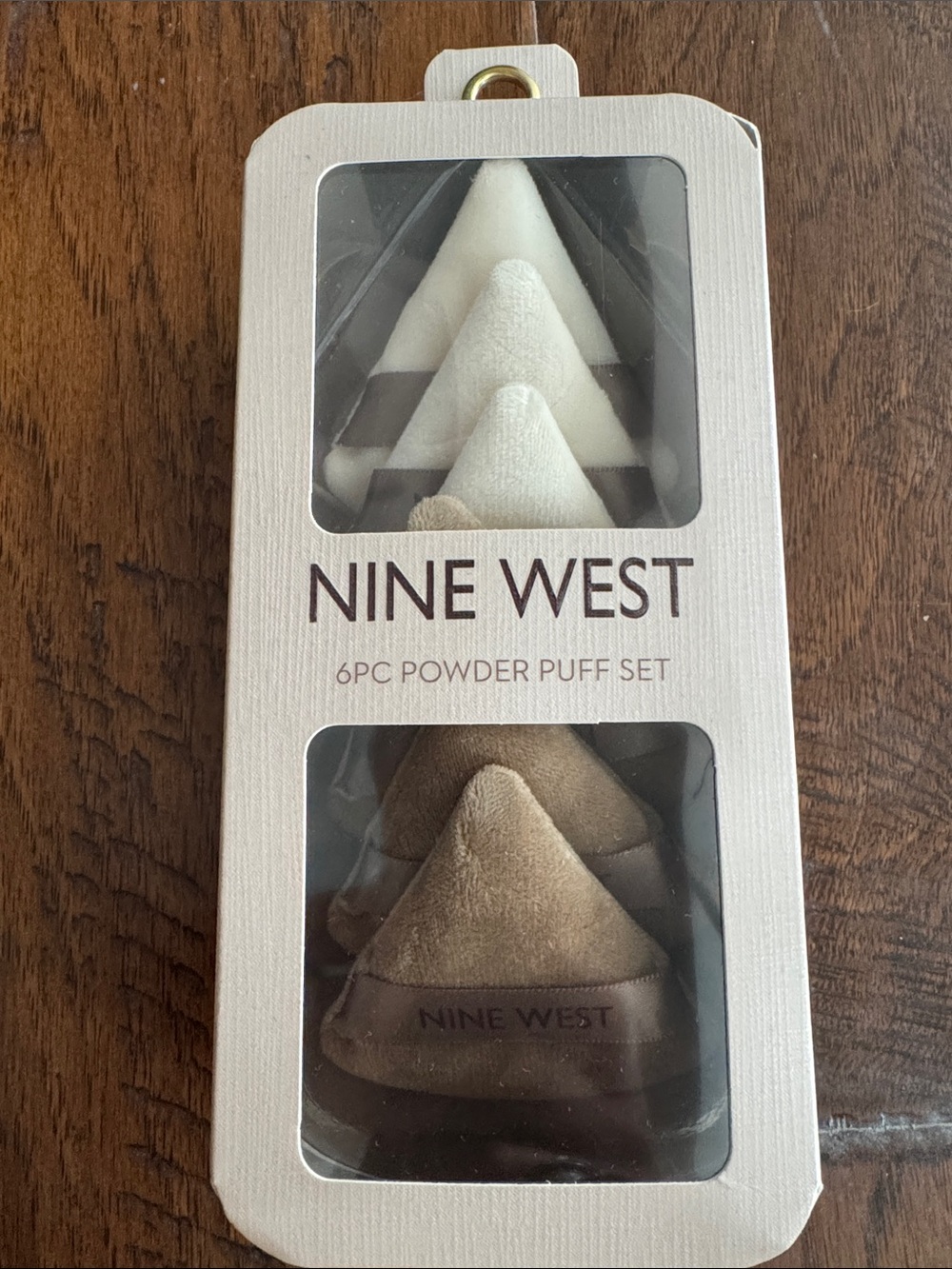 Nine West Cream and Brown Powder Puff Set
